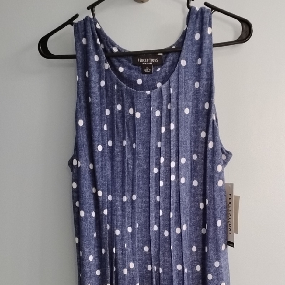 Perceptions Blue and White Polka Dot Dress Size XL